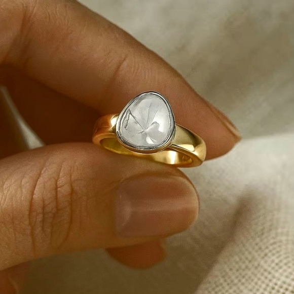 Lab Grown Polki Diamond 0.50 ctw Solitaire Ring in 18K Vermeil - Picture 5 of 5